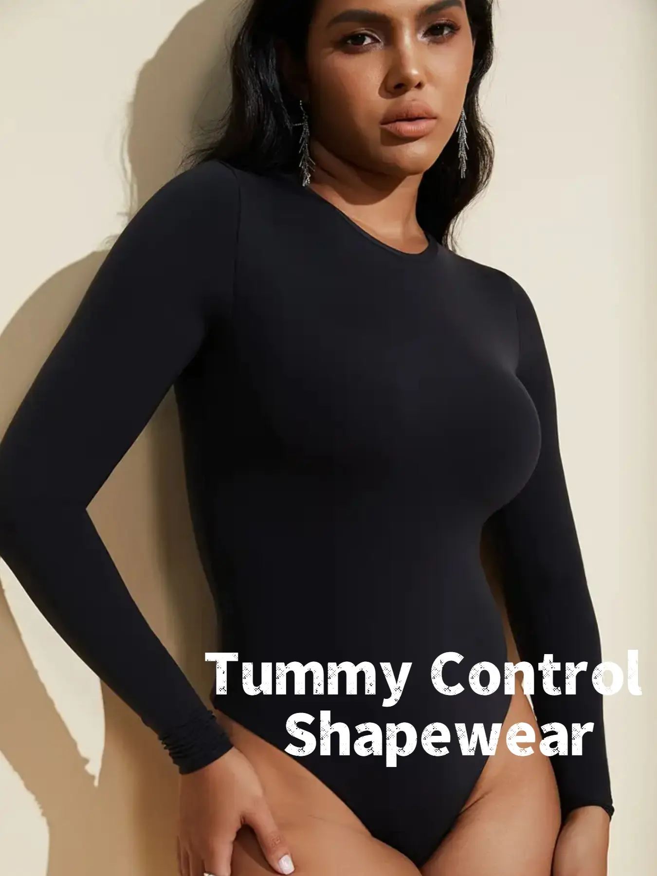 Women's Solid Round Neck Long Sleeve Knit Crop Shapewear Bodysuit, Casual Comfy Tummy Control Compression Butt Lifting Shaper, Ladies Shapewear for All Seasons,Women's seamless shapewear, Womenswear