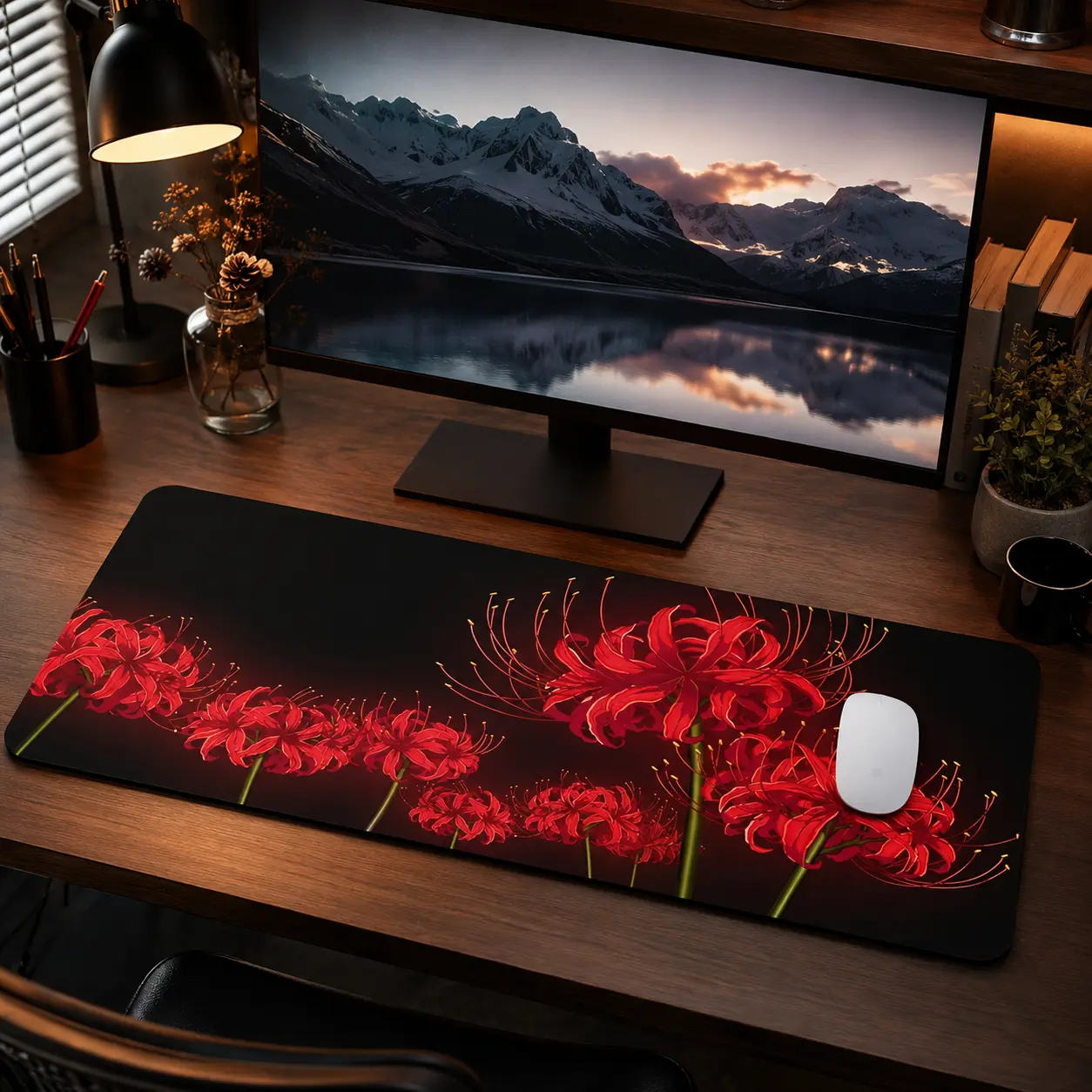 Mystic Red Spider Lily Large Gaming Mouse Pad, Desk Accessories, aesthetic desktop decoration, rubber pad non-slip lock edge, multi-size mouse pad for laptop, desktop computer games, work, good gift for kids, Desktop Accessory