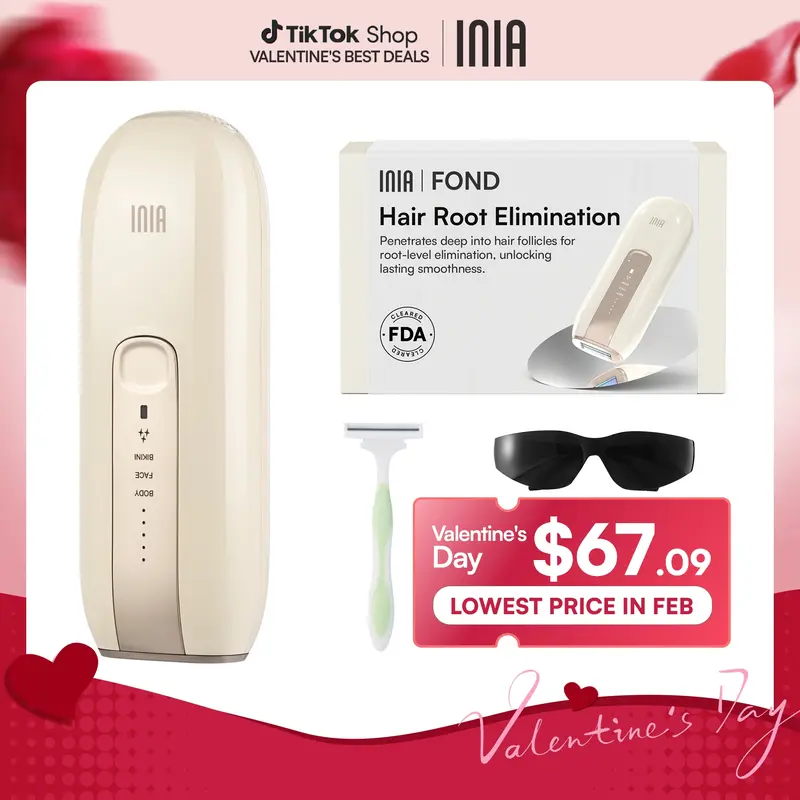 INIA FOND IPL At-Home Laser Hair Removal Device, Hair Root Elimination, 16.5J Energy, Unlimited Flashes, FDA Cleared, 2-Year Warranty, for Women and Men, Best Valentine's Day Gift for Her