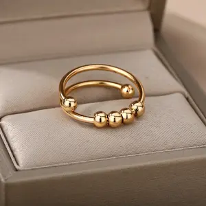 Fashionable spiral bead anxiety relief open ring Creative men's and women's bead rings Couple jewelry Commitment gift