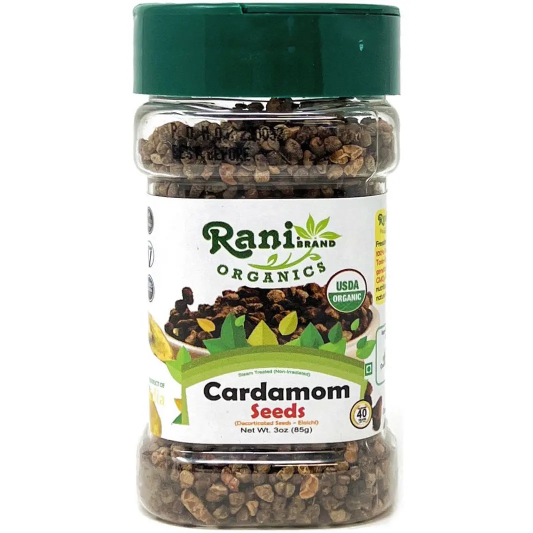 Rani Organic Cardamom (Elachi) Decorticated Seeds (from Green Cardamom) Indian Spice 3oz (85g) PET Jar ~ All Natural | Vegan | Gluten Friendly | NON-GMO | Indian Origin | USDA Certified Organic