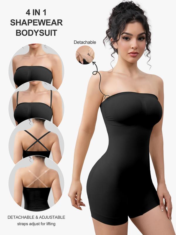 Mobeso Women‘s Seamless Bodysuit  Convertible Strapless/Off-Shoulder Shapewear with Compression Tummy Control & Removable Straps Minimalist Womenswear
