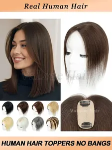 Real Human Hair Toppers Extensions without bang for Women Hide Bald Spots or White Hair, Increase hair volume, Straight Human hair, 5x9cm Base Breathable Mesh, Easy to wear, suitable for daily or various occasions, No Bangs, Daily Use