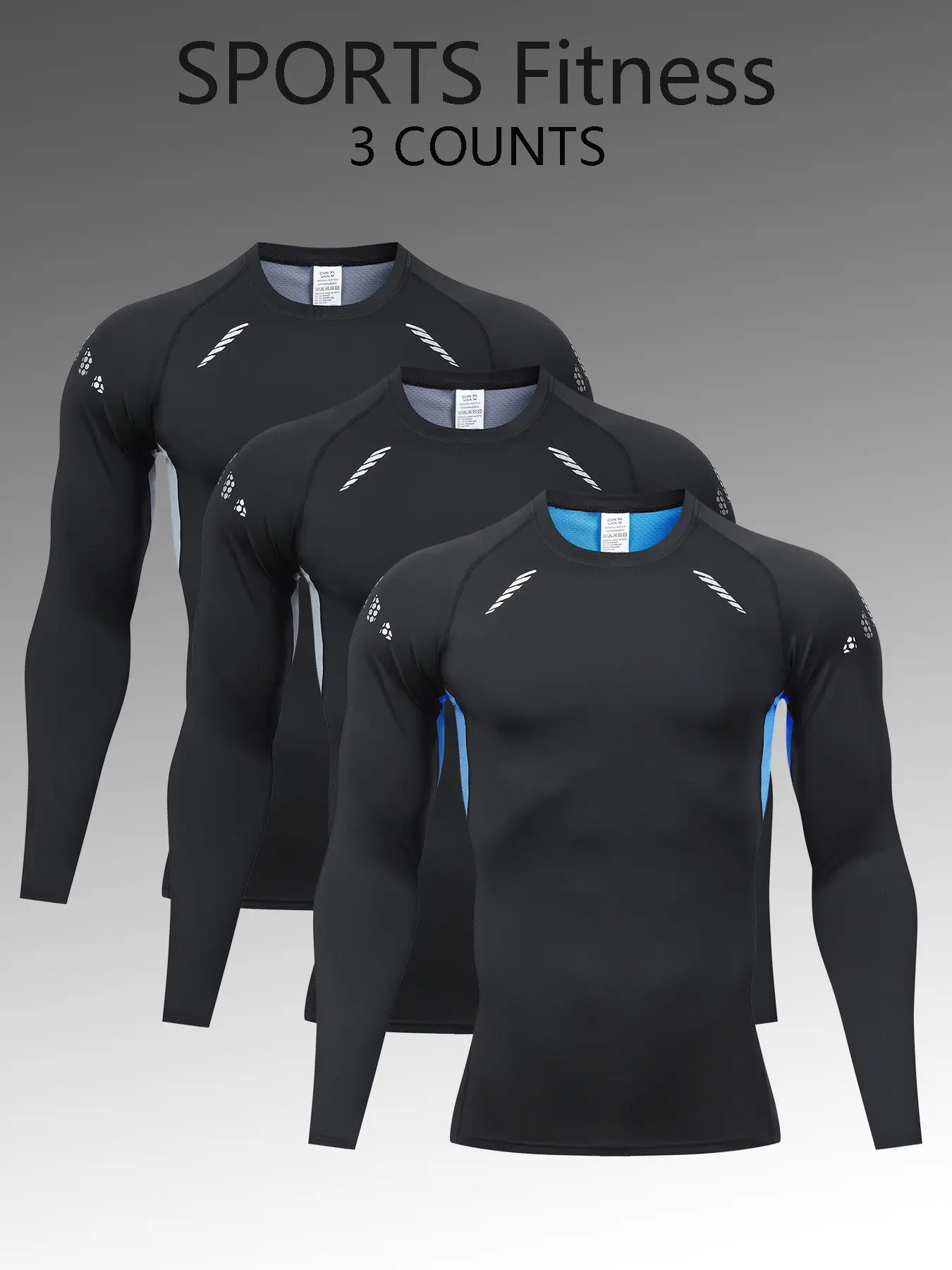 3-Pack Men's Long Sleeve Sports T-Shirts, Breathable Mesh Compression Tops for Activewear, Ideal for Exercise and Outdoor Activities