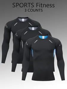3-Pack Men's Long Sleeve Sports T-Shirts, Breathable Mesh Compression Tops for Activewear, Ideal for Exercise and Outdoor Activities