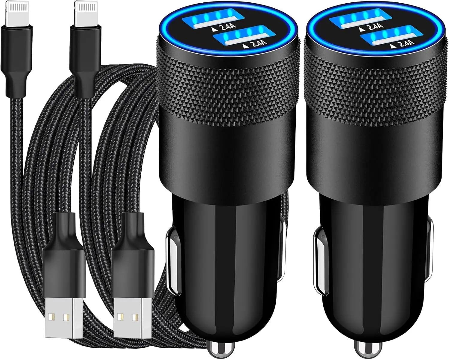 [Apple MFi Certified] iPhone Fast Car Charger,  Pack .A Dual USB Car Power Cigarette Lighter USB Car Carplay Charger with Lightning Braided Cable for iPhone     Pro XS XR X  iPad