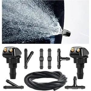Car Front Windshield Washer Nozzles, Washer Nozzle Kit Car Double-hole Wiper Washer, Auto Washer Nozzles Window Wiper Spray for Most Cars (Washer Nozzle with Hose and Connector)