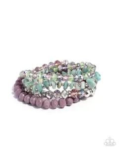 Secure Stones - Purple Green Silver UV Bead Stretchy Bracelet Stack - Paparazzi
