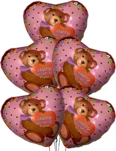 PMU Valentine’s Day Heart Shaped Happy Ball Bear 18 Inch Mylar-Foil Balloon Valentine's Day, Proposal, Special Events, Photo Props Party Decoration and Accessories