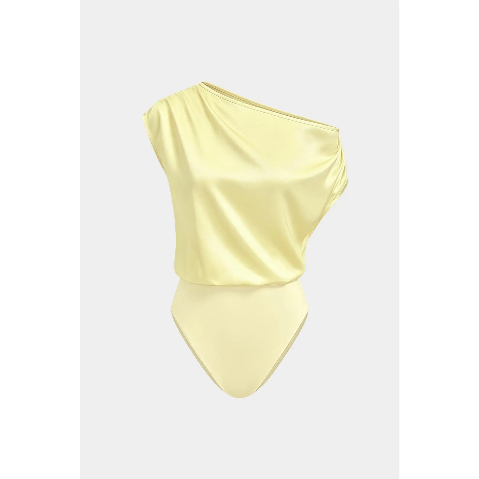 Satin Patchwork One Shoulder Ruched Sleeveless Bodysuit