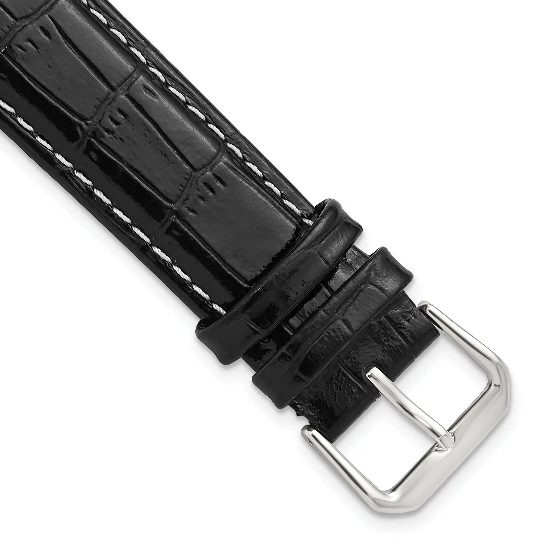 Black Crocodile-Grain Leather Watch Band, 12mm