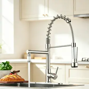 Brushed Nickel Kitchen Sink Faucet Kitchen Faucet with Pull Down Sprayer,Commercial  Pull Down Sprayer  Kitchen Faucet Single Hole Single Handle High Arc RV Laundry Outdoor Kitchen Sink Faucets