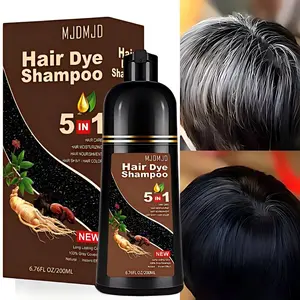 5-in-1 Black Hair Dye Shampoo Herbal Formula with Ginseng quick hair dye longlasting haircare Covers Gray Hair Natural Plant Haircare for Salon-Quality Results Flawless Radiant 200ml