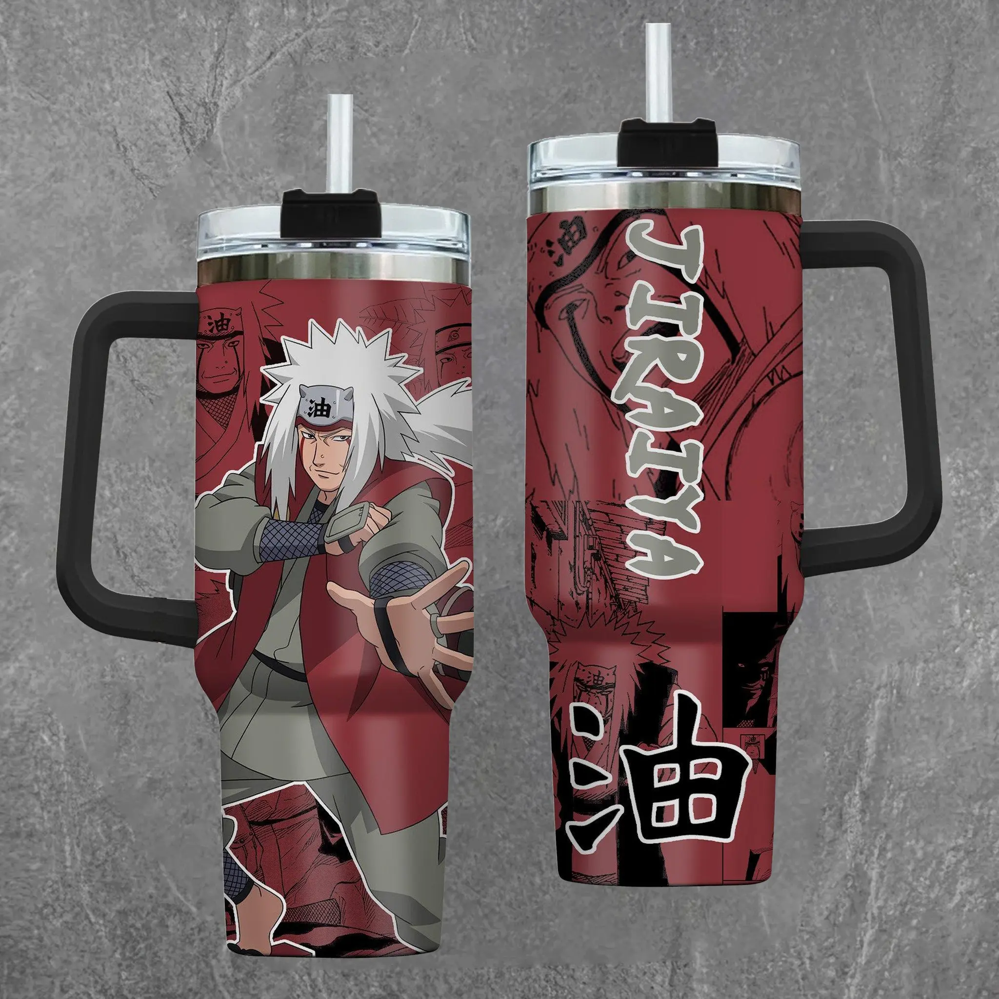 [Otaku Sip] Jiraiya The Toad Sage Legendary Sannin Naruto 20oz & 40oz Tumbler With Handle – Anime Gaming Style Stainless Steel Cup, Insulated Iced Coffee Travel Mug, Gift For Otaku & Anime Fans