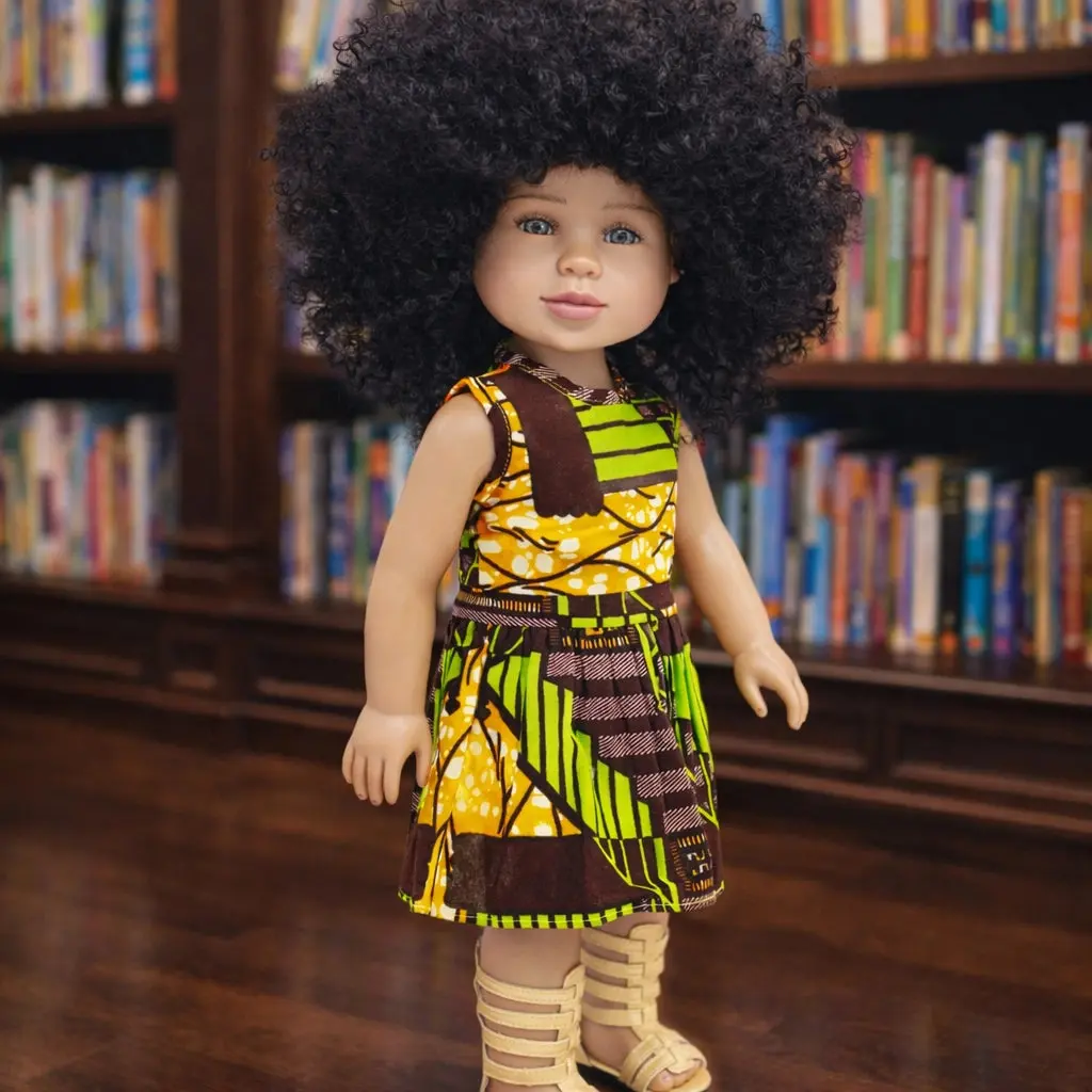 Vibrant Sleeveless African-Inspired Print Doll Dress for 18-inch Brains and Beauty Dolls - Khari-Inspired Outfit, Durable High-Quality Fabric, Celebrates Culture Beautifully, Birthday Gift Option, Suitable for Age 3+