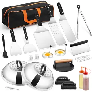 Griddle Accessories Kit,  20 count Flat Top Grill Accessories for Camping, Professional ABS Griddle Spatula Grill Tools Set with Melting Dome for Teppanyaki BBQ Outdoor,  Grilling Gifts