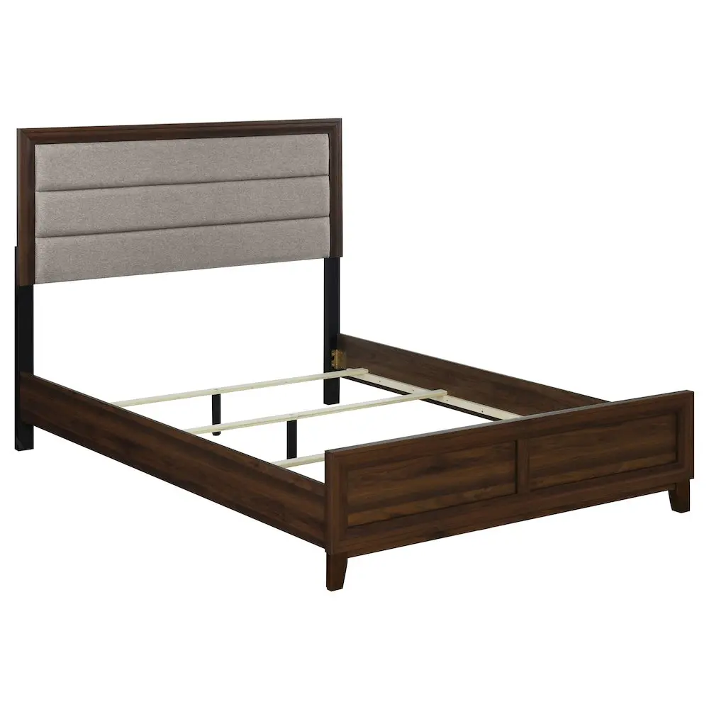Welsley 50-in Thick Upholstered Eastern King Bed with Walnut Wood Frame, Padded Headboard, Low Footboard, Square Corners, Modern Silhouette Indoor Bedroom Furniture