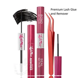 2 In 1 Lash Bond and Seal Set 10ml, Eyelash Glue and Remover Kit with Tweezers, Black Bond Clear Seal for Lash Clusters, DIY Eyelash Extension Tools for Daily Makeup