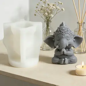 3D Elephant Candle Silicone Mold Ganesha Clasp Hands Soap Resin Making Reusable Animal Plaster Casting Mold Home Decoration