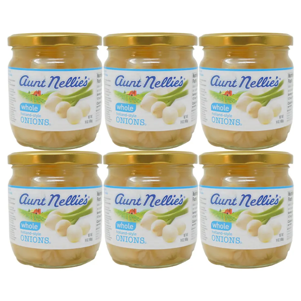 Aunt Nellie's Whole Holland Style Onions 14 oz – 6 Pack | Pickled Onions for Snacking & Recipes