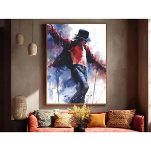 King of Pop Thriller inspired Art Print • Watercolor Dance Illustration Fan Art,Abstract Art Canvas Print Red And Blue Watercolor Michael Jackson Dance Portrait Wall Decor For Living Room Bedroom Home Decoration