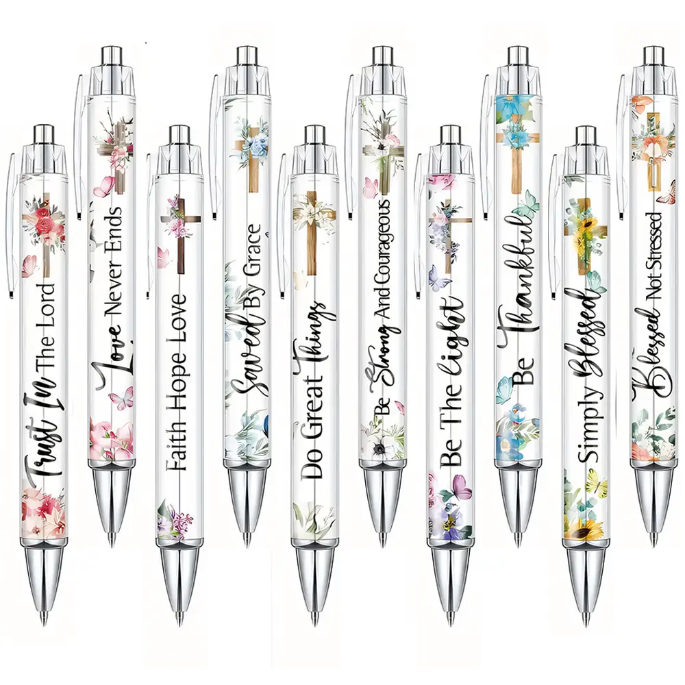 10 Pcs Inspirational Christian Ballpoint Pens, Religious Quotes & Bible Verses, Smooth Touch Tip, Plastic Round Body, Office & Gift Use