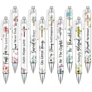 10pcs Inspirational Christian Ballpoint Pens, Religious Quotes & Bible Verses, Sensitive Touch Tip, Plastic Round Body, Office & Gift Use