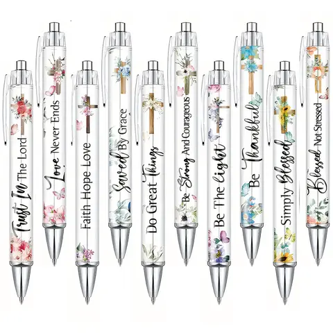10 Pcs Inspirational Christian Pens, Religious Quotes & Bible Verses, Smooth Touch Tip, Plastic Round Body, Office & Gift Use Writing Tools