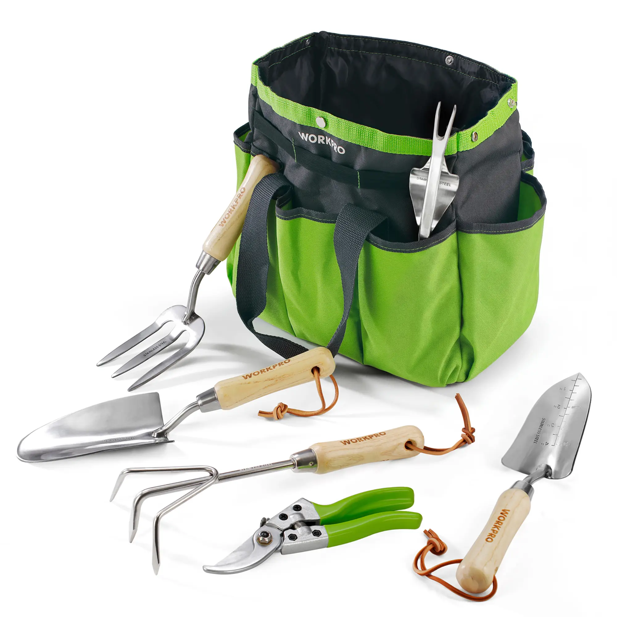 #Summersales WORKPRO Garden Tools Set, 8 Piece, Stainless Steel Heavy Duty Gardening Tools with Wooden Handle, Including Garden Tote, Gloves, Trowel, Hand Weeder, Cultivator and More-Gardening, Gardening Gifts For Women Men