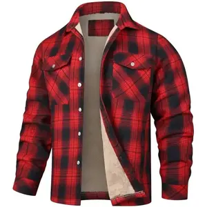 Warm Wool Lined Flannel Jacket - Unisex Plaid Loose, Outdoor Casual Polyester Fleece Coat   tracksuits for men