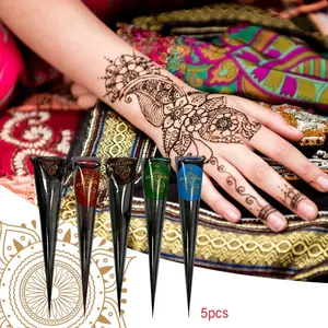 5 Color Henna Tattoo Kit, Natural Plant-Based Henna Paste, Long-Lasting, Waterproof, Safe for All Skin Types, Perfect for Parties & Events