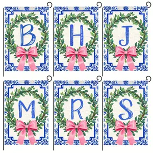 1pc Chinese Style Monogram Garden Flag Bow Knot Buxus Wreath Family Name Flag 12x18 Inch Spring Easter Summer Outdoor Home Decor No Stand Seasonal Garden Enthusiast Gift anniversary usa