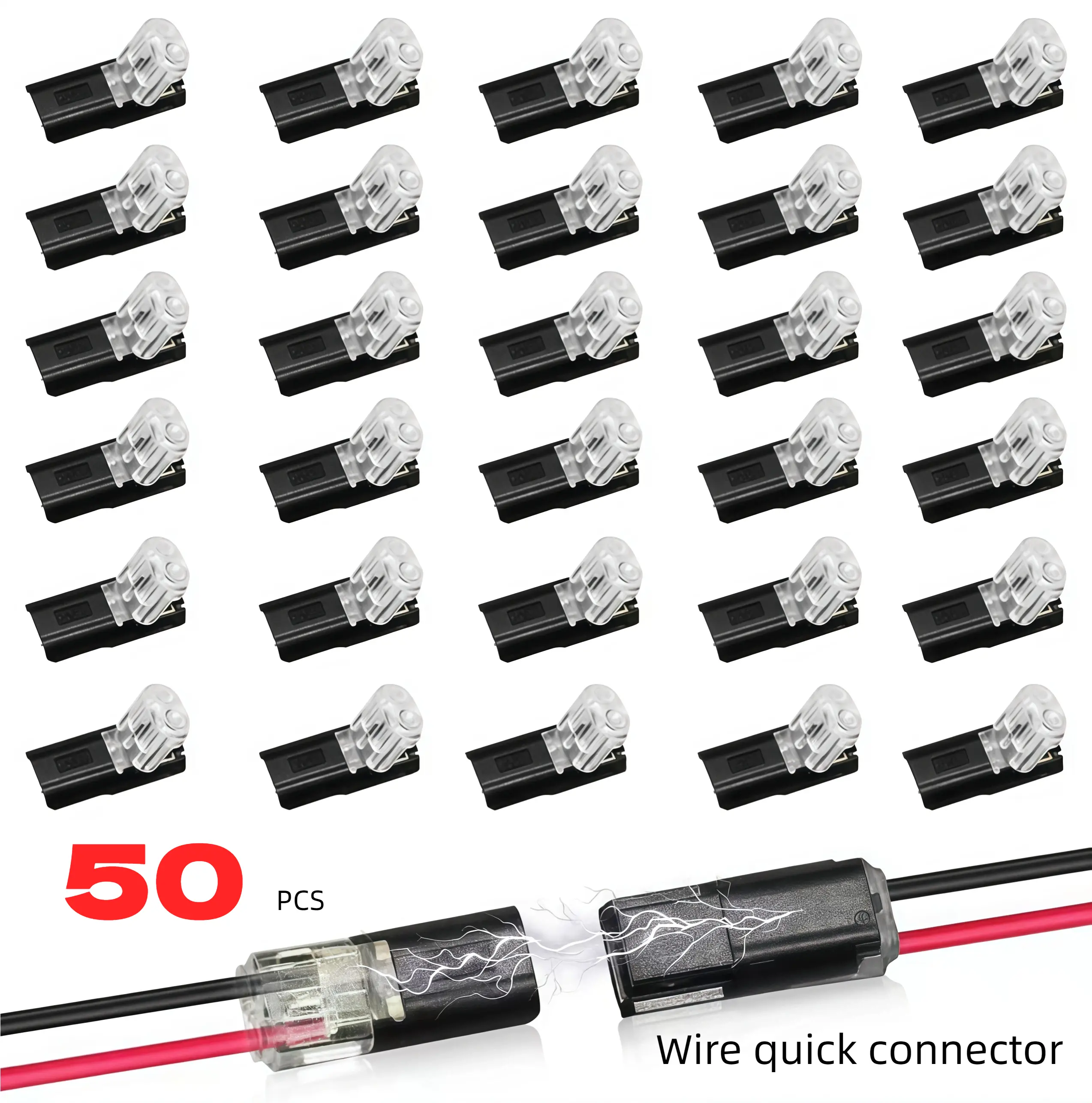 50pcs 2-Pin Snap-Lock Quick Connect Wire Sockets, Nylon Plastic Low-Voltage Dual-Wire Terminals for LED Light Strips, Switches, Household Wiring, Cars, Speakers