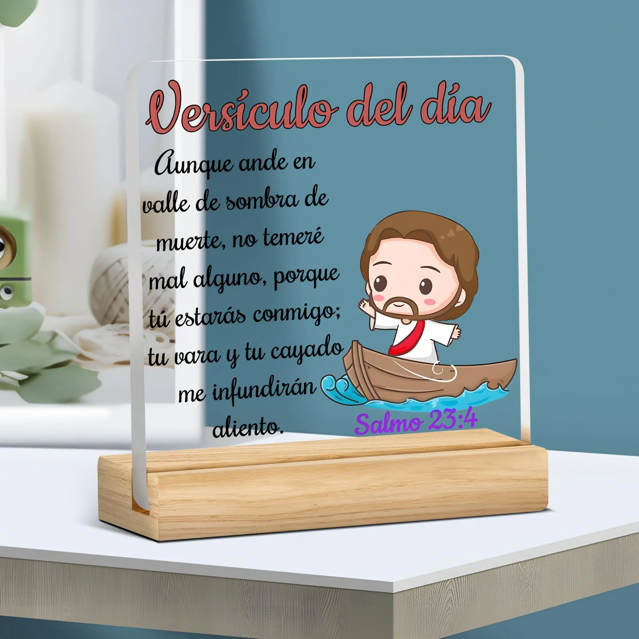 Jesus Acrylic Plaque Sign with Wooden Base, Inspirational Bible Quote, Christian Gift for Women, Spiritual Home or Office Decor, Birthday Present Idea, Acrylic Desktop Decoration, Acrylic Signage Plaque