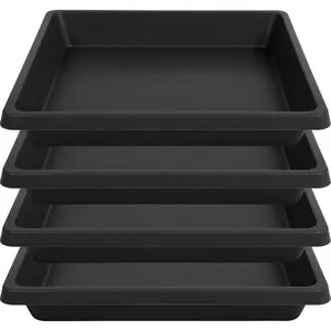 6 Inch 4 Pack Square Plant Saucer Plant Trays for Pots Plant Saucers for Indoors and Outdoors Water Catcher Tray 8 10 12 14 16 18 20 inch Seed Starting Growing Trays (6"-Black)