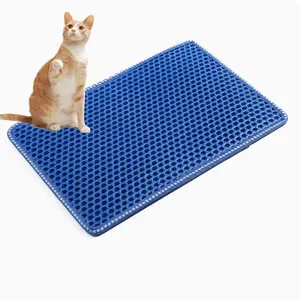 Cat Litter Mat, Kitty Litter Trapping Mat, Double Layer Mats with MiLi Shape Scratching design, Urine Waterproof, Easy Clean, Scatter Control 21" x 14" Blue