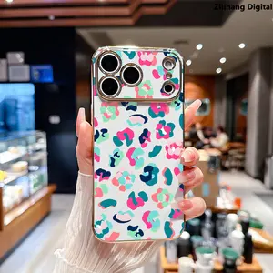 Creative Colorful Leopard Print Pattern Soft Case for iPhone 17 Pro Max Air 16 Plus 15 14 13 12 11 Elegance Luxury Golden Edge Electroplating TPU Phone Protection Cover Premium Slim Shockproof Lightweight Protective Cover
