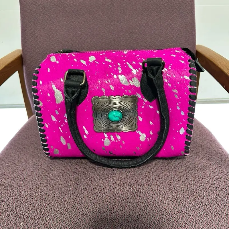 MEDIUM Pink Speedy Bag with Silver Accents and Turquoise Gem Stone for Women