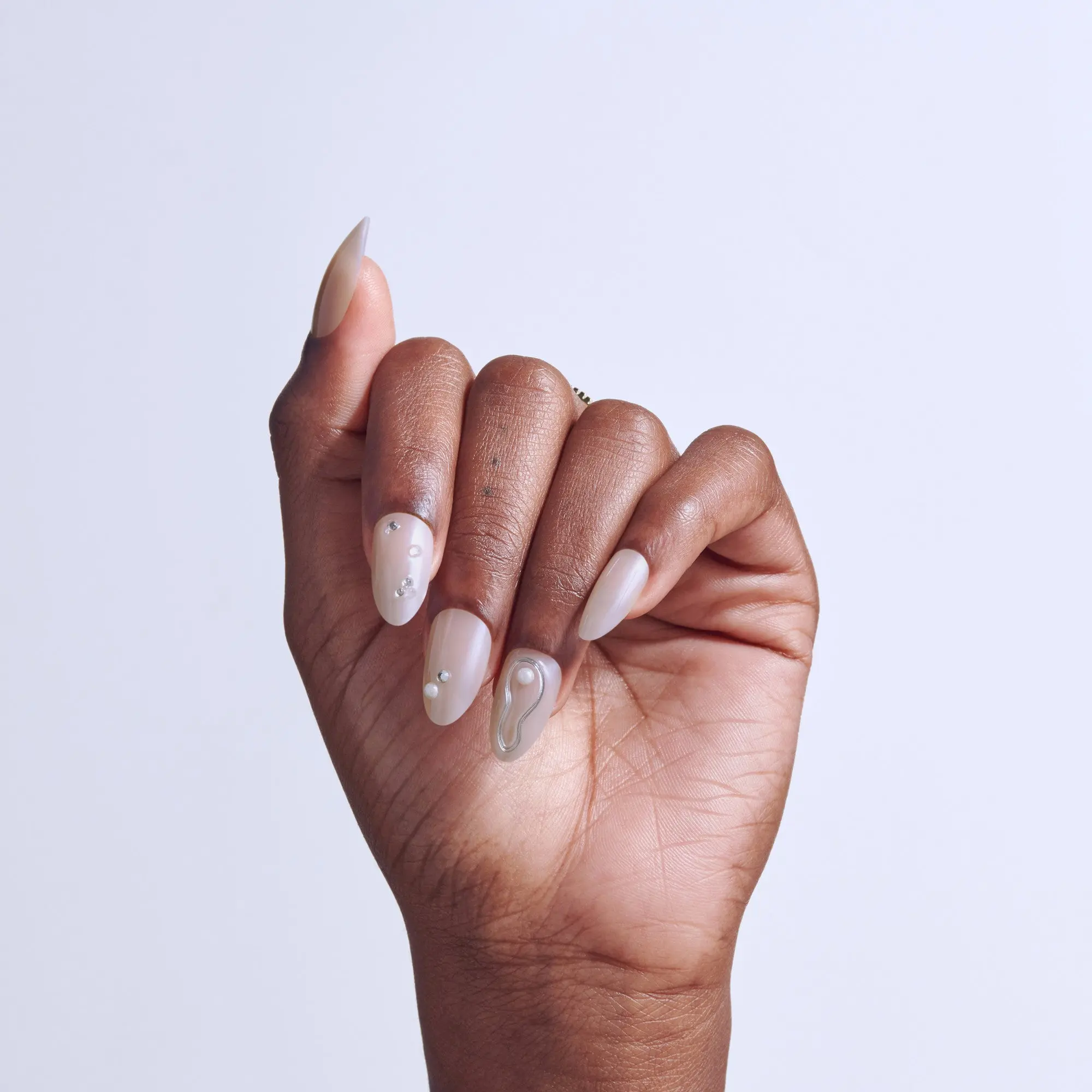 Kiss Icon Press On Fake Glue Nails - Terrific | 3D & Jewel Design, White, Medium, Almond