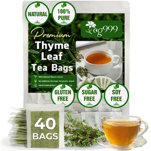 40 Bags Thyme Leaf Tea Bags, 100% Natural & Pure Thyme Leaves. Loose Leaf Thyme Herbal Tea. Thyme Leaf Tea. No Sugar, No Caffeine, No Gluten, Vegan. Beverage