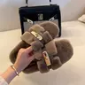 ReneChristine Women's Stylish Plush Buckle Decorated Slippers - Cozy House Slippers with Metal Buckle & Strap Detail, Warm Indoor Footwear, Anti-Slip Fashion Shoes for Women, Suitable for Indoor & Outdoor Use