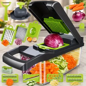 16-in-1 Vegetable Chopper with 8 Blades, Multi-Functional Onion Slicer and Dicer with Container for Kitchen, Perfect for Vegetables and Carrots