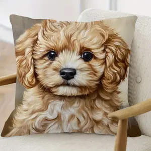 1pc Double-sided Cava Puppy Print Pillow | Soft Short Plush, Machine Washable with Zipper, Suitable for Bed and Sofa, Designer Dog Poodle Mixed Acrylic Painting, Polyester, Various Room Types, Flower Pattern, Bohemian Style, 14x14 16x16 18x18 20x2