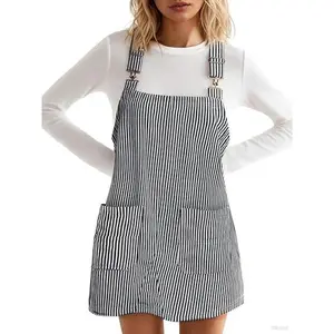 Imily Bela Womens Casual Striped Denim Dress Summer Pinafore Overalls Romper Adjustable Straps Jumper Dress with Pockets