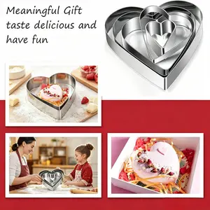 5-piece heart-shaped cookie cutter set, durable stainless steel heart-shaped baking mold, used for baking cookies, cakes, sandwiches, and chocolates with different sizes of pastry cutters, perfect Valentine's Day gift for family bakers