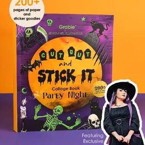 Grabie 200+ Pages Halloween Party Night Collage Activity Book with 22 Stickers & 42 Sheets of Premium Papers for Artistic Nighttime Wonders and Whimsical Ghostly Delights