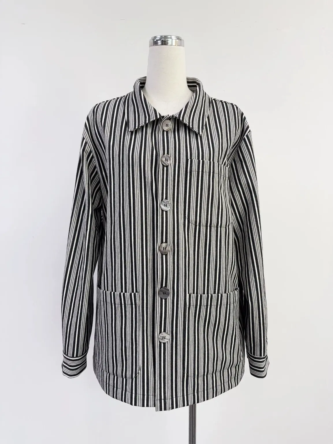 SAMPLE #382 - S Mens Canvas Chore Coat - Black / White