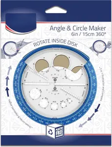 Angle and Circle Maker with Integrated Circle Templates, 360 , 6 Inch / 15cm, Assorted Colors (36002)
