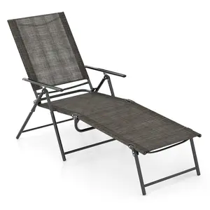 COSTWAY - Patio Folding Chaise Lounge Chairs Recliner with 6-Level Backrest-Brown
