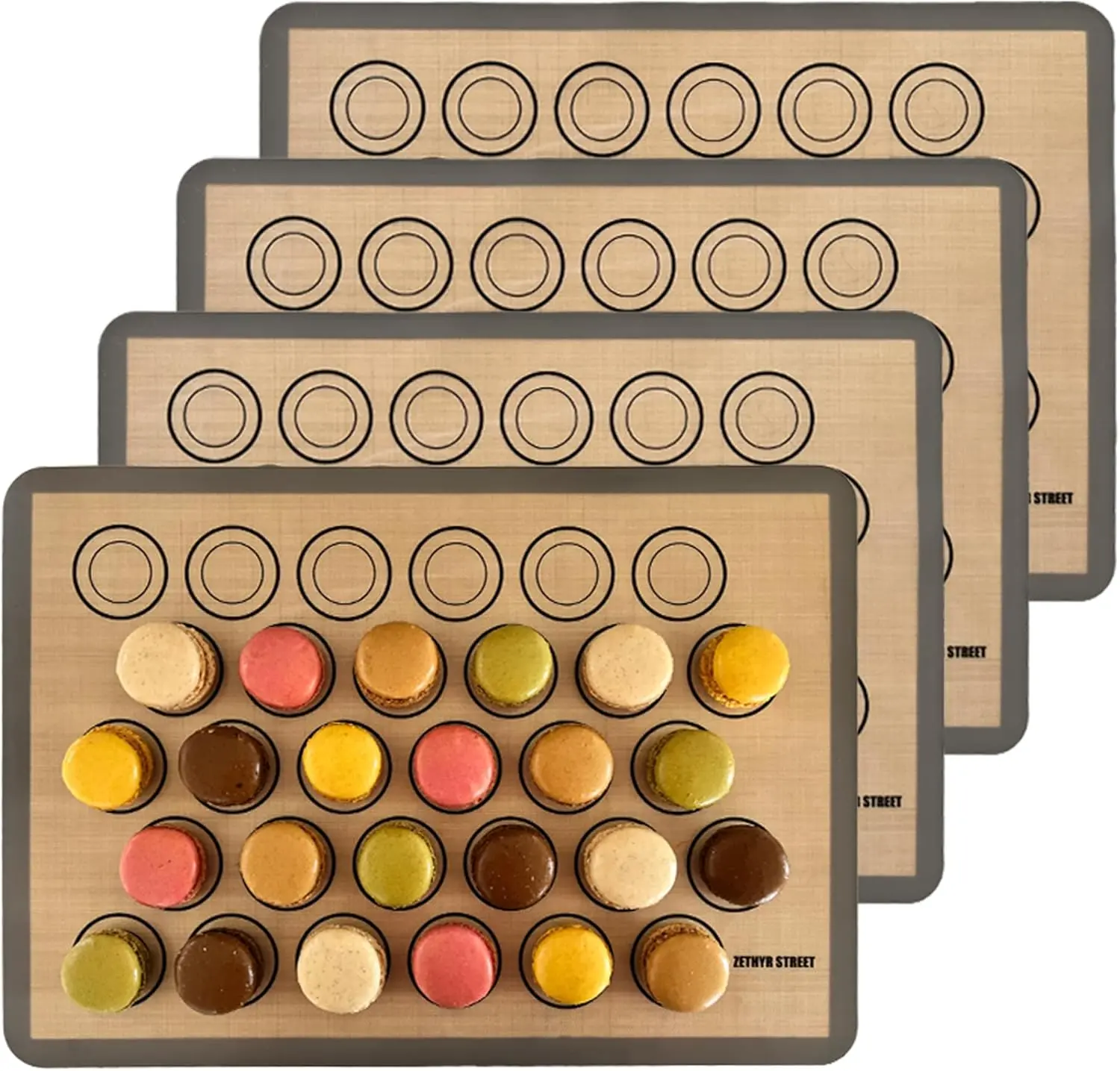 Macaron Silicone Baking Mats Non-Stick Heat Resistant Dishwasher Safe Reusable Sheet Size Pack of 4 for Cookies & More